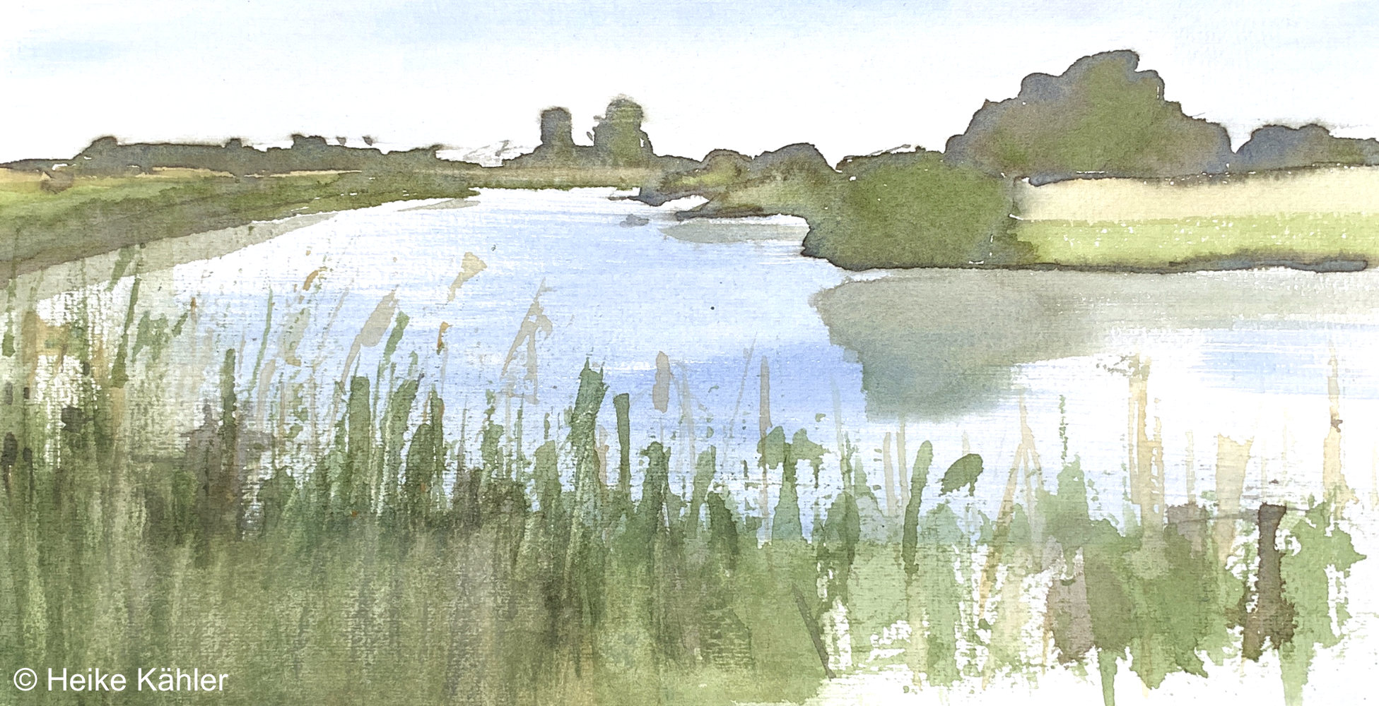 Stör bei Kollmoor, Motivgröße 14 cm x 28 cm, Aquarell, Heike Kähler