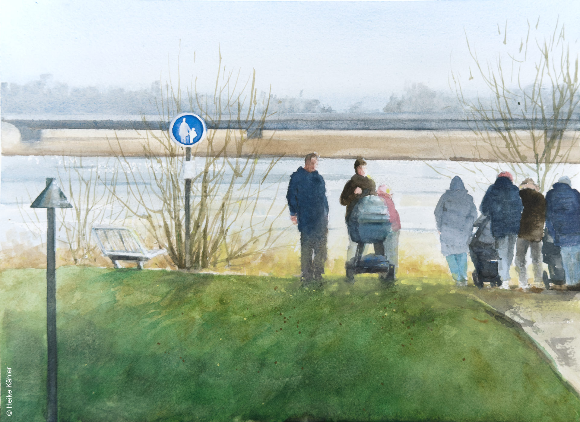 Heike Kähler, Aquarell, Frühlingstag in Tönning, 2025, Motivgröße 26,5 x 36,5 cm